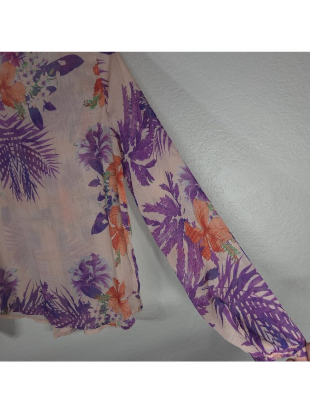 Joe Fresh Button Up Sheer Blouse Top Women's Size XS Floral Pleated Front - Picture 12 of 15